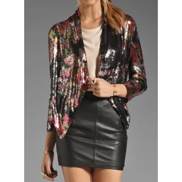 LOVERS +‎ FRIENDS AT FIRST SIGHT JACKET IN FLORAL SEQUIN JACKET Size S $202 - Picture 1 of 11